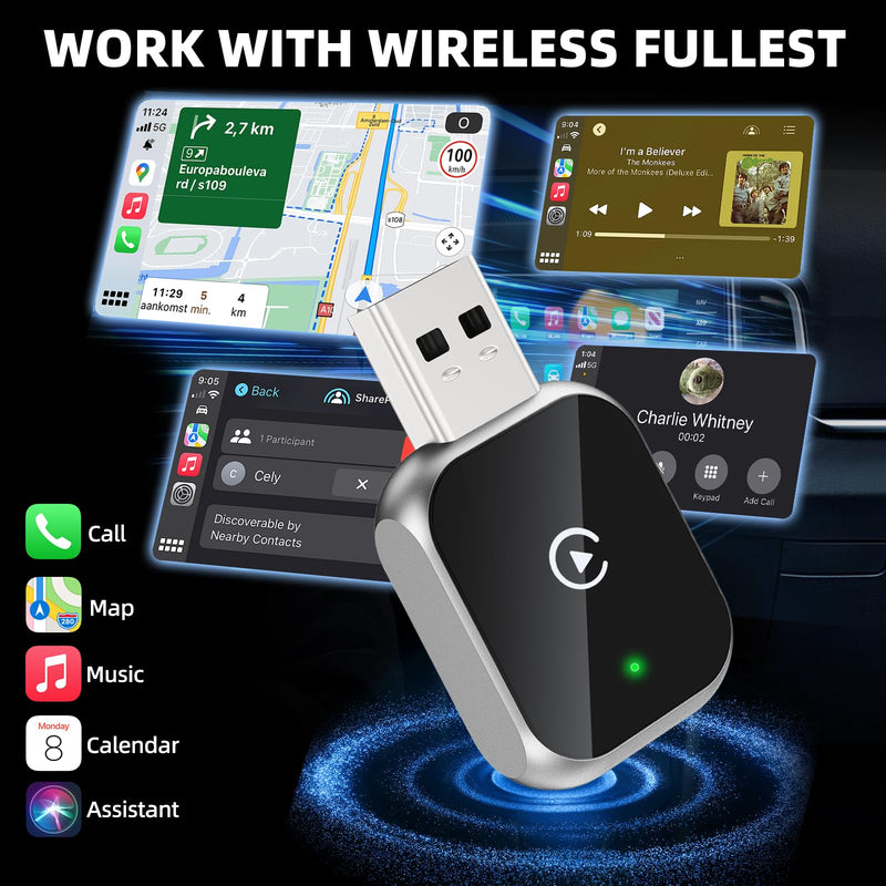 Wireless CarPlay Adapter for iPhone, 5.8GHz WiFi Bluetooth 5.3 Fast Auto Connect Dongle, USB A/C Dual Port Mini Metal Shell, Plug & Play Compatible with Factory Wired CarPlay Cars Silver