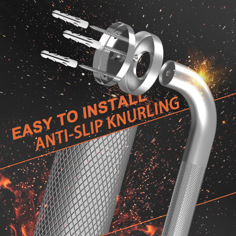 Brushed Nickel Shower Grab Bars 32 Inch, Anti Slip Grab Bar with Knurled Grip, Stainless Steel Bathroom Safety Balance Handrail, Wall Mounted Handicap Bar for Elderly, Textured Senior Grab Bar Handle Brushed Nickel