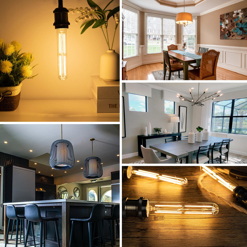Tubular Light Bulb 7.3 Inch Dimmable T10 LED Bulb E26 6W 60 Watts Edison Bulbs 2700K Solf White,185mm Long for Wall Sconces, Pendant, Livingroom, 8-Pack T30L 8-Pack