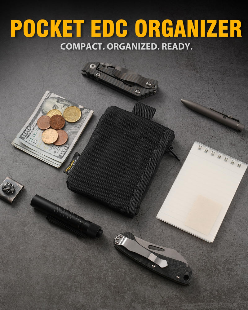 VIPERADE VE28 6-in-1 EDC Pouch, 500D Compact EDC Pocket Organizer, Molle Extension Tool Storage Bag, Small Coin Purse/Card Holder/Swiss Army Knife Pocket Pouch (Black) Black