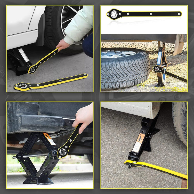 Auto Labor-Saving Jack Ratchet Wrench with Long Handle for Scissor Jack, Lug Wrench for Tire Jack, Car Jack Wrench Positive and Reversal Knob Design For Travel/Truck/SUV/Vans