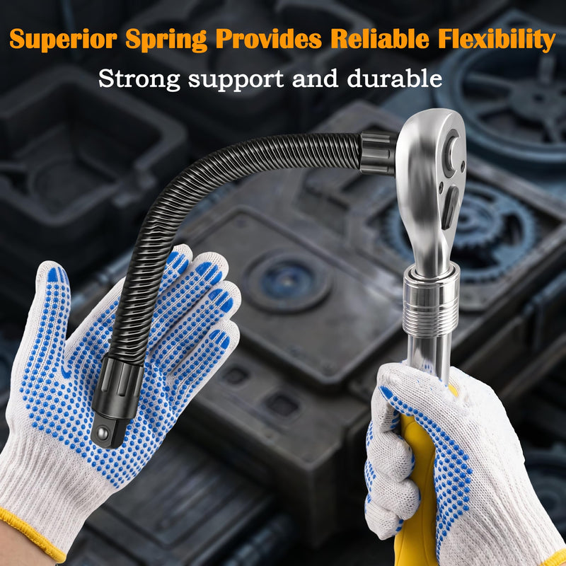 1/2" Drive Flexible Socket Extension Set, 10" & 14" Heavy Duty Flex Ratchet Extension Bar, Electric Ratchet Extender, Steel Torque Socket Extender for Engine Bays & Tight Spaces(4-Piece)