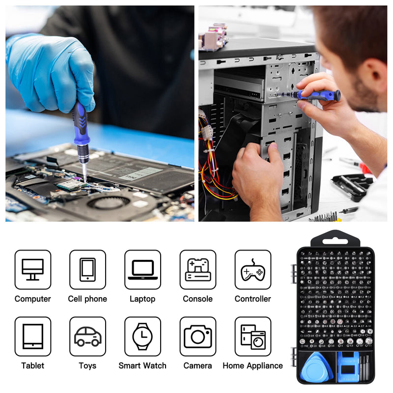 Precision Screwdriver Sets 124-Piece Computer Tool Kit with 101 Bits Magnetic, Electronics Repair Tool Kit for iPhone, MacBook, Laptop, PC, Tablet, PS4, Xbox, Nintendo, Game Console Blue-124