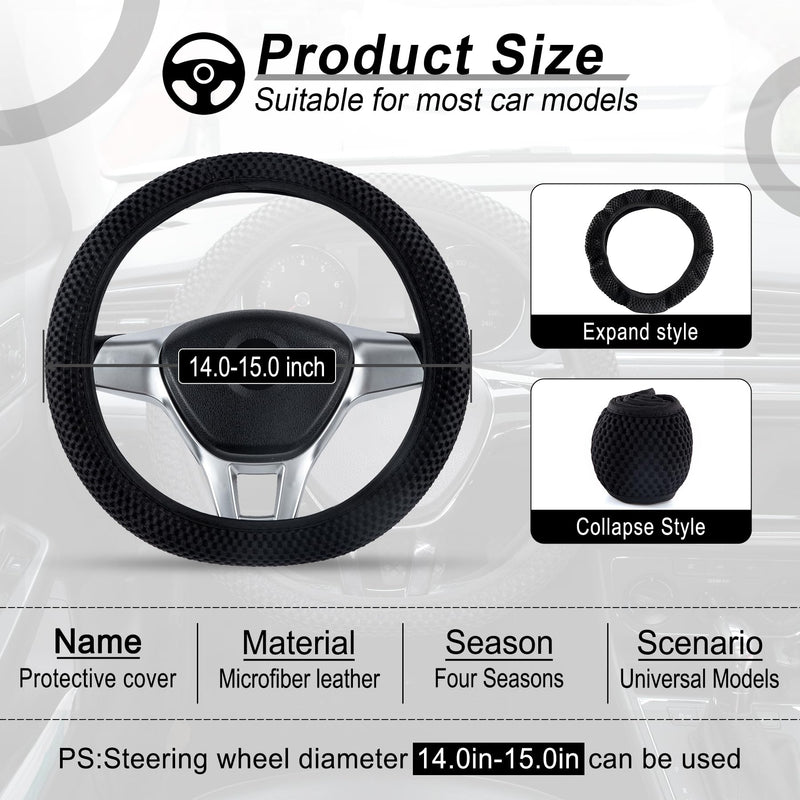 Alpmosn Elastic Stretch Steering Wheel Cover, Universal Interior Accessories Steering Wheel Cover for Women & Men, Breathable Microfiber Ice Silk, Anti-Slip, Odorless, Easy Carry(Black) Black