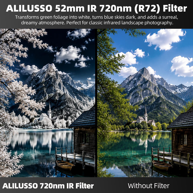 52mm Infrared Filter, IR 720nm (R72) Filters for Canon Nikon Sony Panasonic Fuji Kodak DSLR Camera Lens, Optical Glass