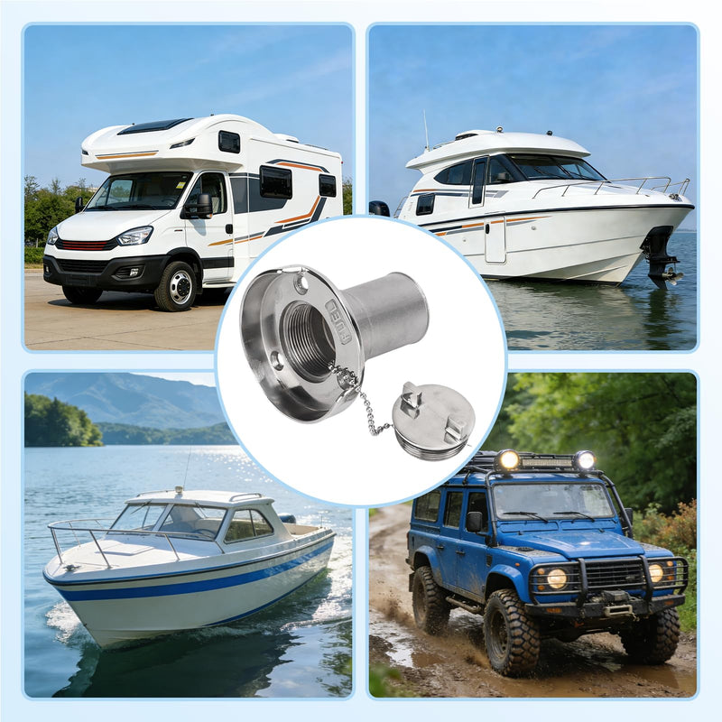Boat Gas Cap,1-1/2"(38mm) Gas Tank Filler Neck with Keyless Cap, Boat Fuel Cap, Marine Mirror Polished 316 Stainless Steel Hardware for Boat Gas/Fuel/Diesel/Water/Waste Deck Fill