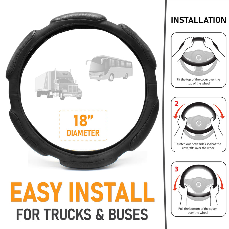 Goodyear Bus and Truck Steering Wheel Cover (18 INCHES) – Semi Truck, Vegan Leather Grip, Non-Slip, Comfortable, Heavy-Duty Protection Steering Wheel Cover