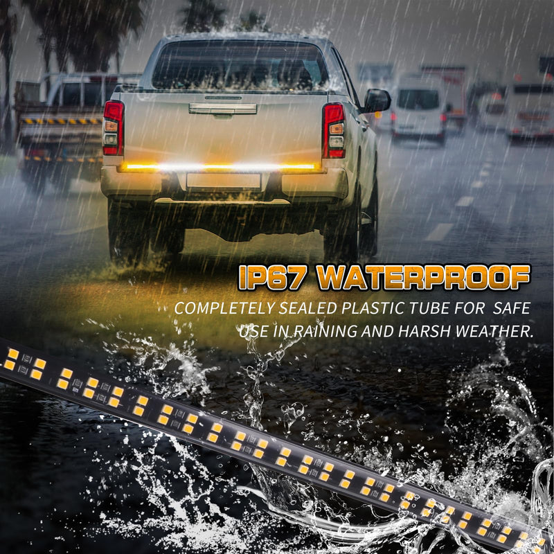 XRIDONSEN 60 inch Truck Strobe Lights Strip 360 LED Amber White Rear Window Tailgate Emergency Lights Flashing Warning Hazard Safety for Tow Plow Trucks Construction Vehicles Pickup Amber/White