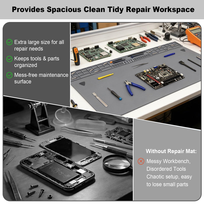 32.3" x 16.6" Premium Extra Large Silicone Soldering Mat, 932°F Heat Resistant Oversized Work Mat, Non-Slip Repair Bench Pad for BGA Welding, Electronics, Computer, Cellphone, Watch (Gray) Gray