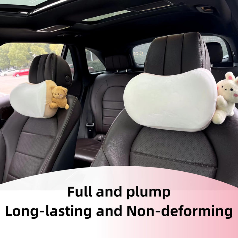 Cute Car Headrest Pillow 2PCS Bear Bunny Car Seat Neck Pillow Memory Foam Neck Support Cushions for Comfortable Driving Easy Install & Washable (Pink+Brown) Pink+brown