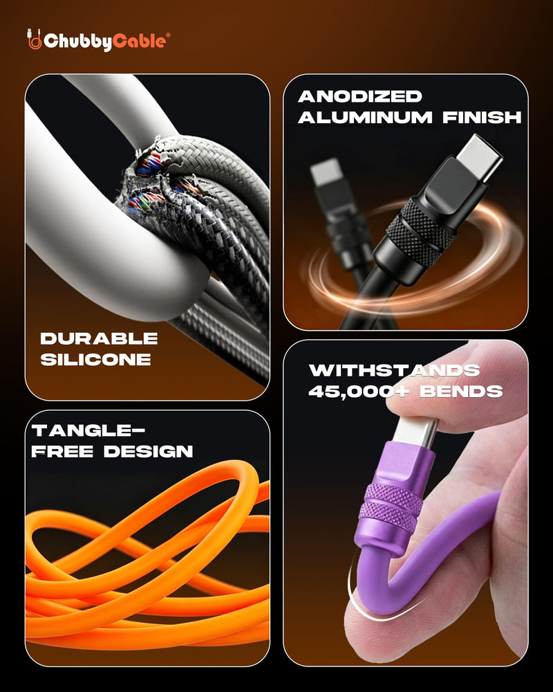 chubbycable for iPhone 17 240W Anodizing Fast Charging USB C Cable Silicone Durable Data Transfer Cable, Cosmic Orange, Type-C to Type-C, 9.8FT 9.8ft (3m)