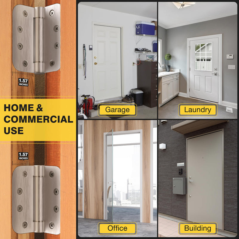KOLET Self Closing Door Hinges, 4 x 4 Inches Door Hinges with Auto Close, 5/8" Radius Corners Spring Hinges, Heavy Duty Stainless Steel, Long-Lasting, Brushed Nickel, 3 Pack