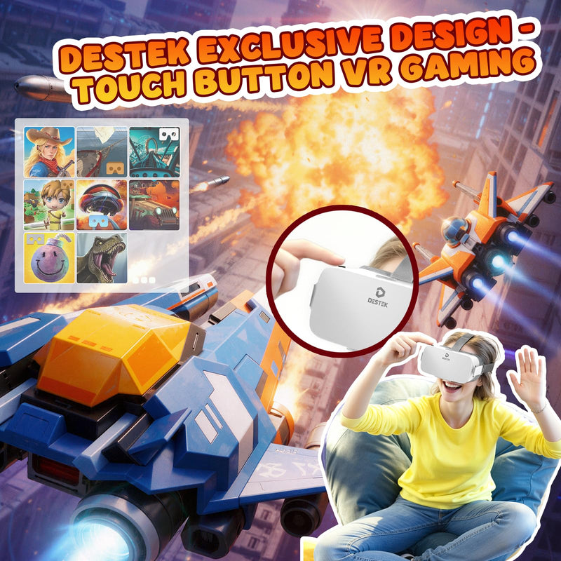 DESTEK V5 VR Headset for Phone & Kids, Fits 5.5 to 7.0 Inch Phones | Includes VR Controller & 128 Premium VR apps,Touch Button for YouTube VR,Anti-blue HD lenses,Fits iPhone/Samsung,White. White