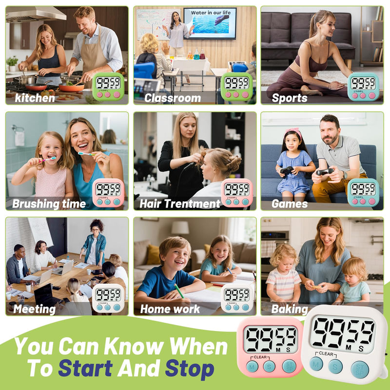 12 Pcs Digital Timer for Kids, Magnetic Countdown Kitchen Timer, Upgrade Loud Alarm Timers for Cooking, Kitchen, Exercise, Work, Study, Classroom, Outdoor Activities, Battery not Including 12