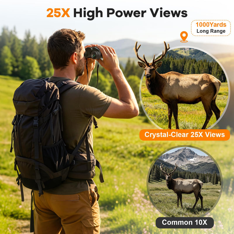 25x32 Compact Binoculars for Adults Kids - High Powered Lightweight Small Porro Binoculars with BAK4 Prism FMC Lens - Clear Vision for Bird Watching Cruise Ship Travel Hunting Sports (Green)