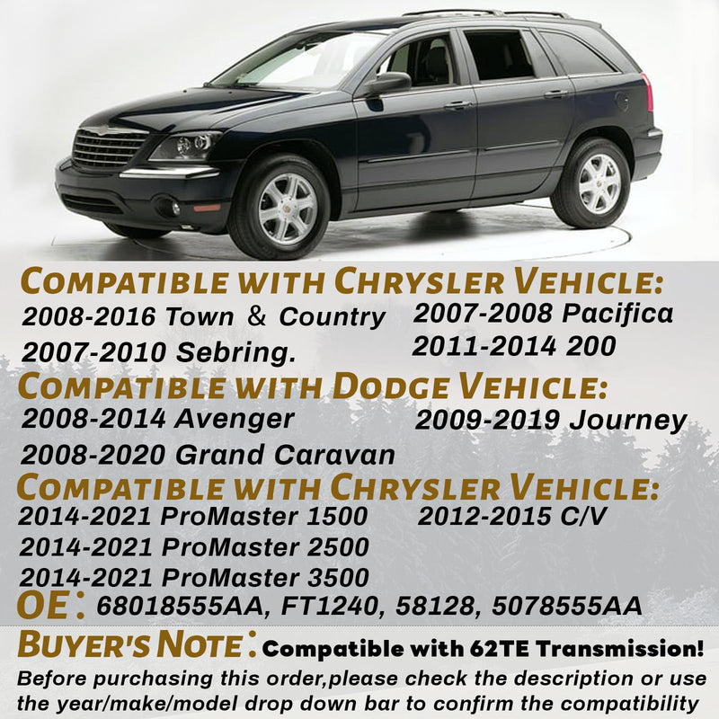 62TE Transmission Filter with Gasket Kits Compatible with Dodge Grand Caravan 2008-2020, Journey, Avenger & Chry-sler Town & Country, 200, Sebring & Ram C/V, Replaces OE# 68018555AA, 05078555AA