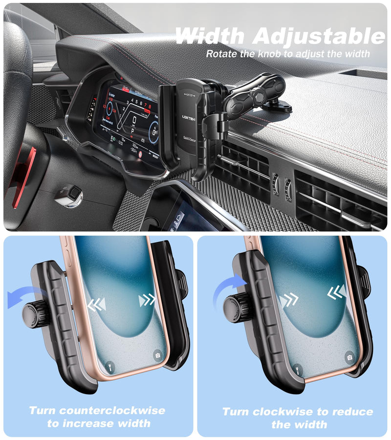 LOKTENWO Phone Mount Holder with Vibration Dampener, Quick Lock Shockproof | No Block Camera Phone Holder, Aluminum AMPS Diamond Base for Car UTV Truck Boat, Fits 5.4"-7.2" Phones