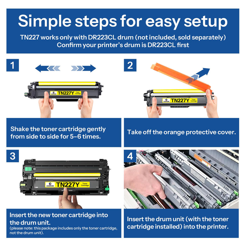 TN227 TN-227 Yellow Toner Cartridge Replacement for Brother TN-227 TN227Y HL-L3270CDW MFC-L3770CDW HL-L3290CDW MFC-L3750CDW HL-L3210CW Printer 1 Pack High Yield