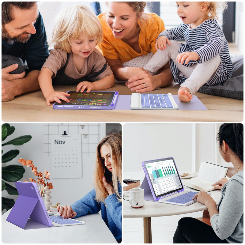 for iPad Air 11"/Air 5/4 Keyboard Case with Detachable Keyboard & Pencil Holder, Bonus Stylus Pen and Mouse, Folio Cover Compatible with Air 11" (M2/M3/M4 2024/2025/2026), Air 5/Air 4 (Purple) Purple