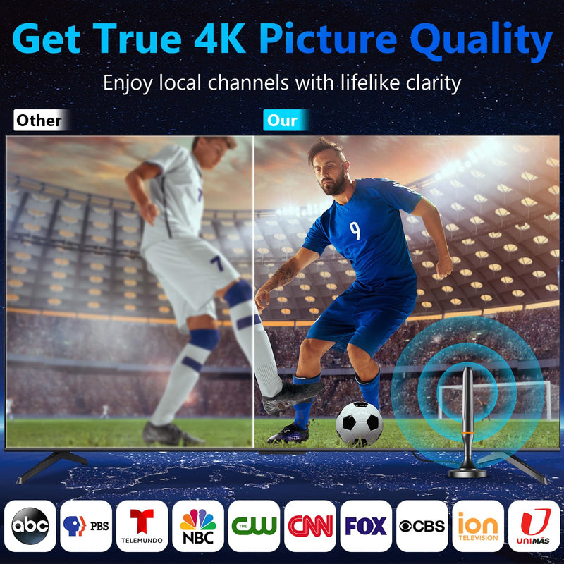 Indoor TV Antenna for Smart TV & Local Channels - Strong Magnetic Base, 360° Long Range Reception, Supports 4K 1080P & All TVs, 10ft Coax Cable