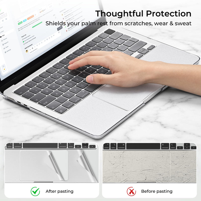 EooCoo Matte Case for MacBook Air 13 inch M5/M4/M3/M2 2026-2022, Clear | 6-in-1 Kit, Easy to Carry, 100% Color-Matched, Scratch & Fingerprint Resistant, Lightweight for Commute, Travel & Campus Matte Clear