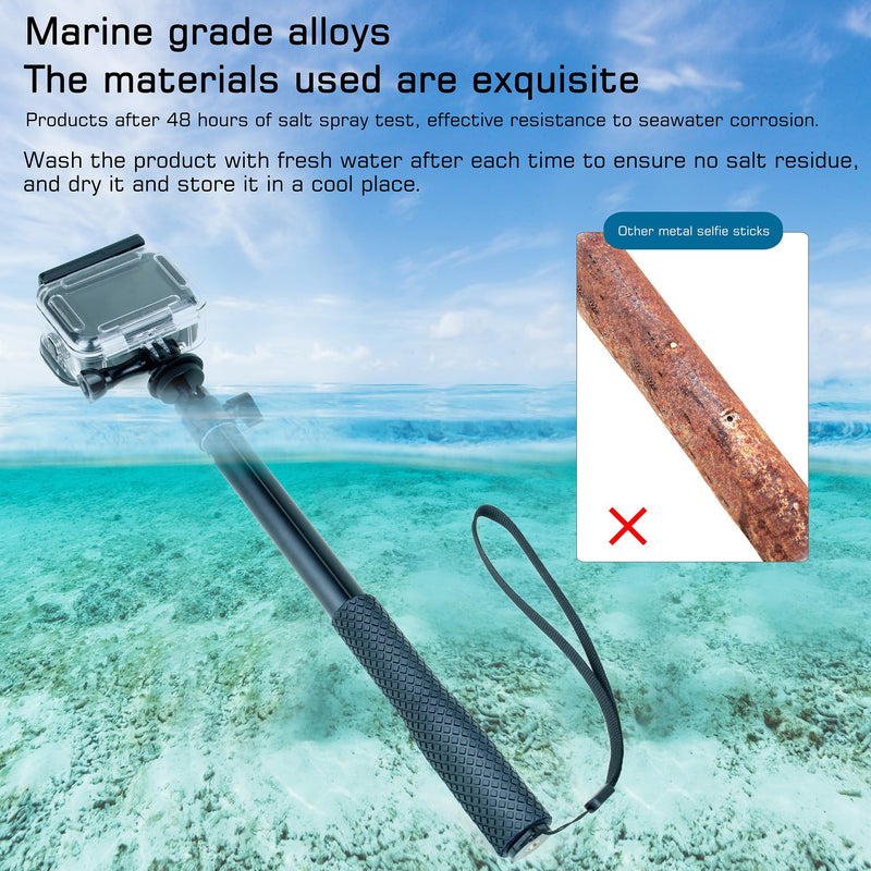 37''Waterproof Handle Grip 360°Ballhead Underwater Selfie Stick Pole Lightweight 2in1 for Camera+Smartphone Tripod Stand+Phone Holder Included for Gopro Insta360 AKASO Vlog Diving Monopod