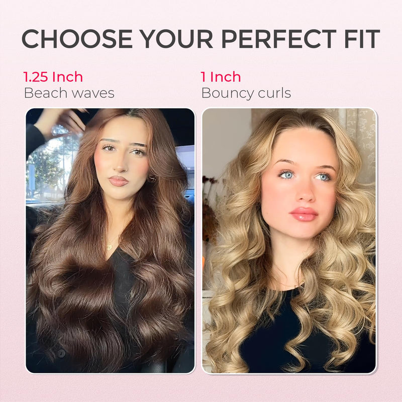 TYMO Hair Curler Automatic Rotating - CURLPRO, Curling Wand, Pink 1.25 inch | Ceramic Coating, Anti-Scald Curling Iron, Portable 500 Million Ionic, Dual Voltage, Beach Waver, Lightweight for Travel 1 1/4 inch