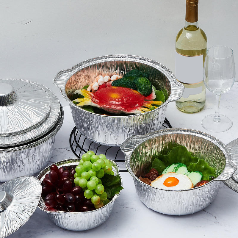 Ziliny Disposable Aluminum Pot with Lid Round Foil Pans Disposable Cookware Food Container for Vacation Trips Camping Baking Heating Cooking(12 Pcs,33.8, 67.6, 121.7 oz) 12 Variety Pack (33.8 oz, 67.6 oz, 121.7 oz)