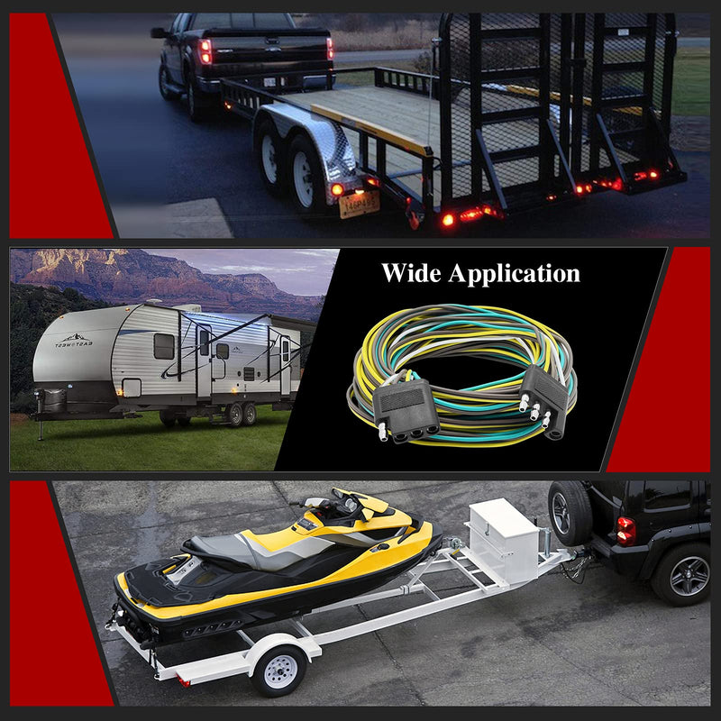 LIMICAR Trailer Wiring Harness Kit, 25ft Trailer Wire with 4 Flat Extension Connector, 4 Pin Flat Wishbond Wiring Light Kit for Utility Boat