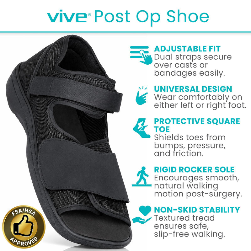 Vive Post Op Shoe - Lightweight Medical Walking Boot with Adjustable Strap - Orthopedic Recovery Cast Shoe for Post Surgery, Fractured Foot, Injured Toes, Stress Fracture, Sprains - Left or Right Foot X-Small