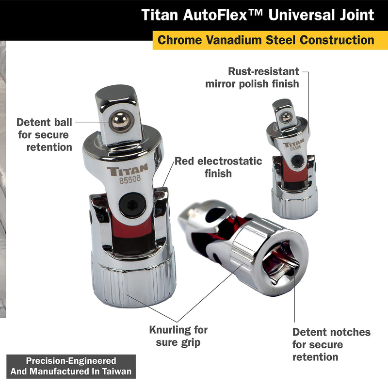 Titan 85505 3-Piece Auto Flex Universal Joint Socket Set 3pc Set