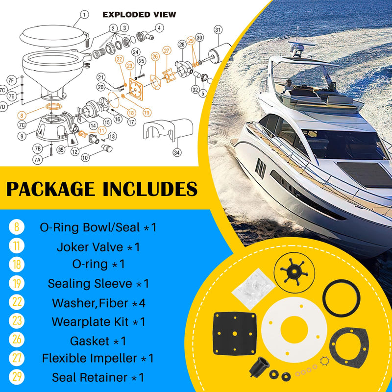 Replace for Jabsco 37040-0000 Marine Toilet Service Kit Fit for Jabsco 37010 Series