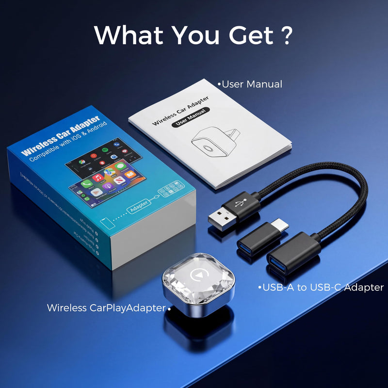 2-in-1 Wireless CarPlay& Android Auto Adapter | Easy Setup, Quick Heat Dissipation, Supports 1000+ Cars with Built-in Wired Car Play/Android Auto, Diamond Distinctive Design