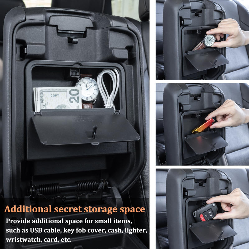 Center Console Hidden Organizer Box Compatible with Jeep Wrangler JL/JLU 4XE and Jeep Gladiator JT 2018-2023 2024 2025 Accessories Armrest Secret Compartment One-Touch Hidden Storage（Patent Design） 2018-2024 JL/JLU and JT