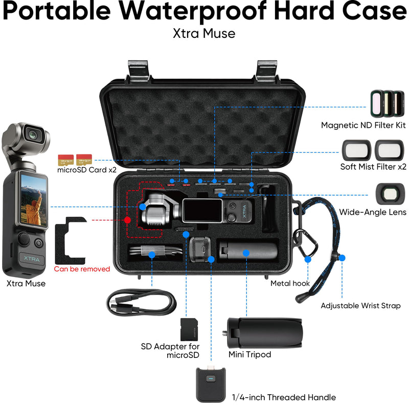 Lekufee Portable Waterproof Hard Case for Xtra Muse Digital Video Camera and Accessories, Shockproof Protective Carrying Storage Case, Black (Case Only)