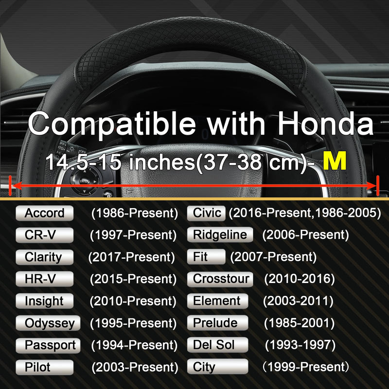 West Llama Customized Auto Car Steering Wheel Cover for Honda Accord Civic CR-V HR-V Pilot Fit Passport Odyssey 14.5-15inch(Black-Standard Size) Leather B-Black