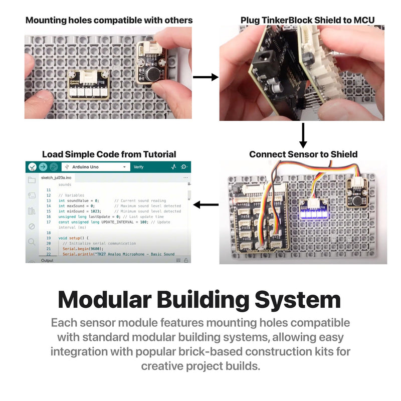 TinkerBlock UNO R3 Starter Kit with 12 Plug-in Sensor Modules, ATmega328P, Extension Board, Compatible with Arduino IDE, STEM & Electronics Learning-No Wiring Needed- Video Tutorials Uno R3 Starter Kit –12 Sensor Modules