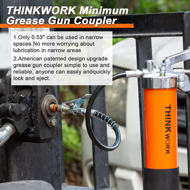THINKWORK Grease Gun Coupler Set, Strong Lock on Greases Gun Couplers with 90° Grease Coupler Adaptor,12000 PSI Quick Release Grease Coupler Compatible with All Grease Guns 1/8" NPT Grease Gun Fitting Grease Gun Coupler with 90° Grease Coupler Adaptor