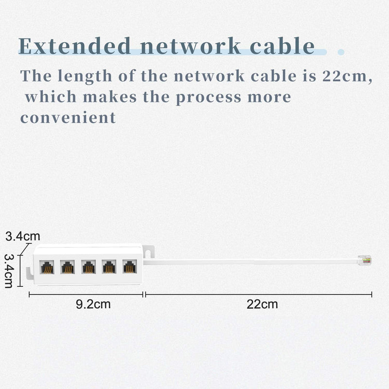 Phone Line Splitter Adapter 1 to 5, RJ11 6P4C Male to 5 Way 6P4C Female Socket Used for Connect Printer, Fax Machine and Multiple Landline Telephones