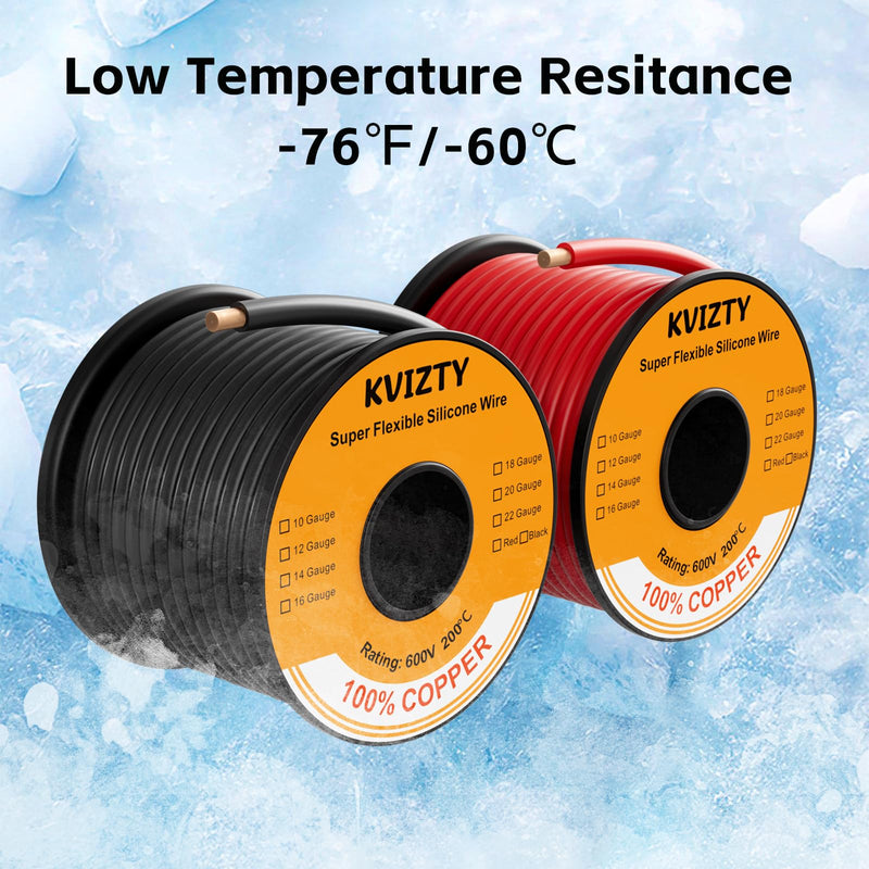 12 AWG Silicone Wire 50ft (Red 25ft & Black 25ft) Conductor 100% Copper | Flexible 12 Gauge Battery Wire for Motor, Automotive, Solar | Rating 600V 392℉ Red & Black ( Oxygen Free Copper )