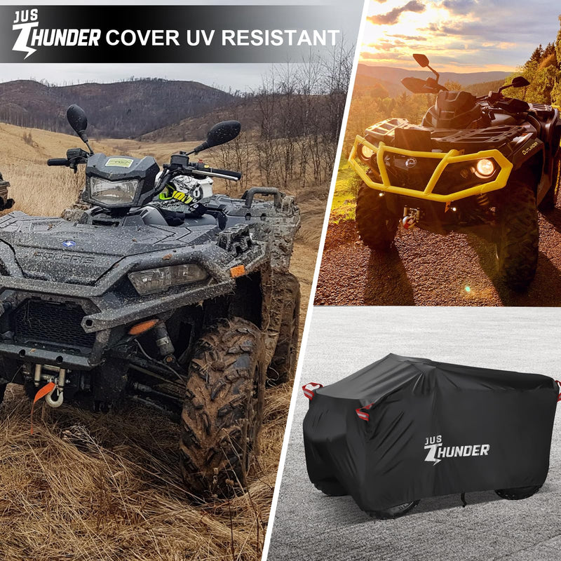 ATV Cover Waterproof Outdoor - Windproof ATV Covers Heavy Duty 4 Wheeler Cover Ripstop UV Protects Four Wheeler from Sun Rain Snow, Quad Cover for Polaris Yamaha Suzuki Honda XL Black XL-82.7''L x 47.2''W x 45.2''H