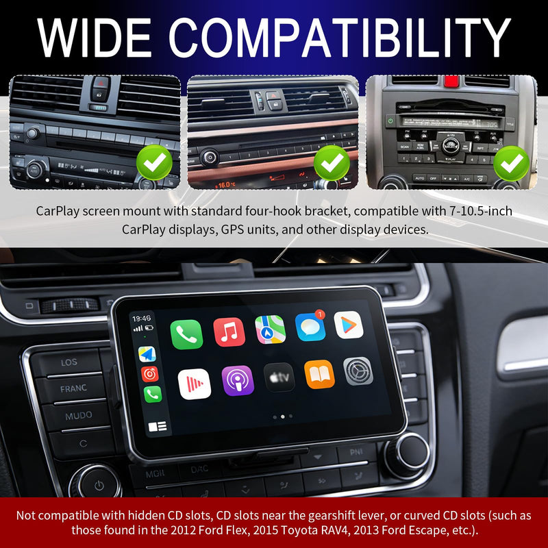 360° Rotatable CD Slot Mount for Carplay Screen,Anti-Vibration CD Mount for Carplay Screen & GPS Display,Portable Carplays CDs Mounts Car Accessories for 7"-10.5" Display