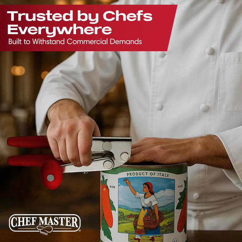 Chef Master Commercial Can Opener Heavy Duty - Manual Hand Crank for Large Cans with Anti-Slip Grip - Stainless Steel Restaurant Can Opener Manual for Seniors, Kitchen, Bars & Food Trucks - 90056 Heavy Duty 1 Pack