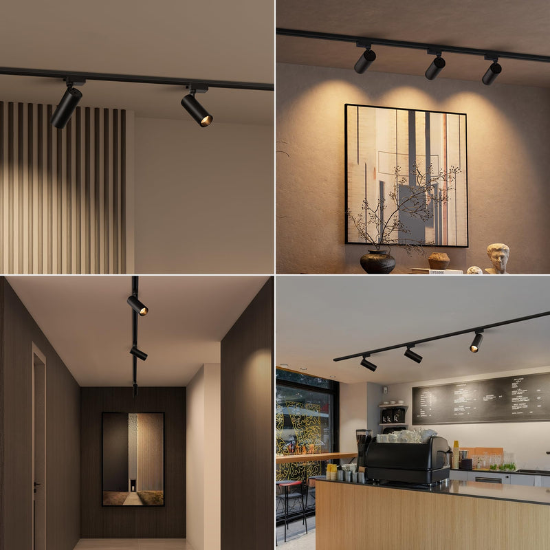 Aisilan 3-Color Adjustable LED H Track Lighting Heads 20W CRI 97 Single Circuit Indoor Track Accent Fixture Flicker-Free 1536 lm Black Spotlight for Gallery, Kitchen, Living Room