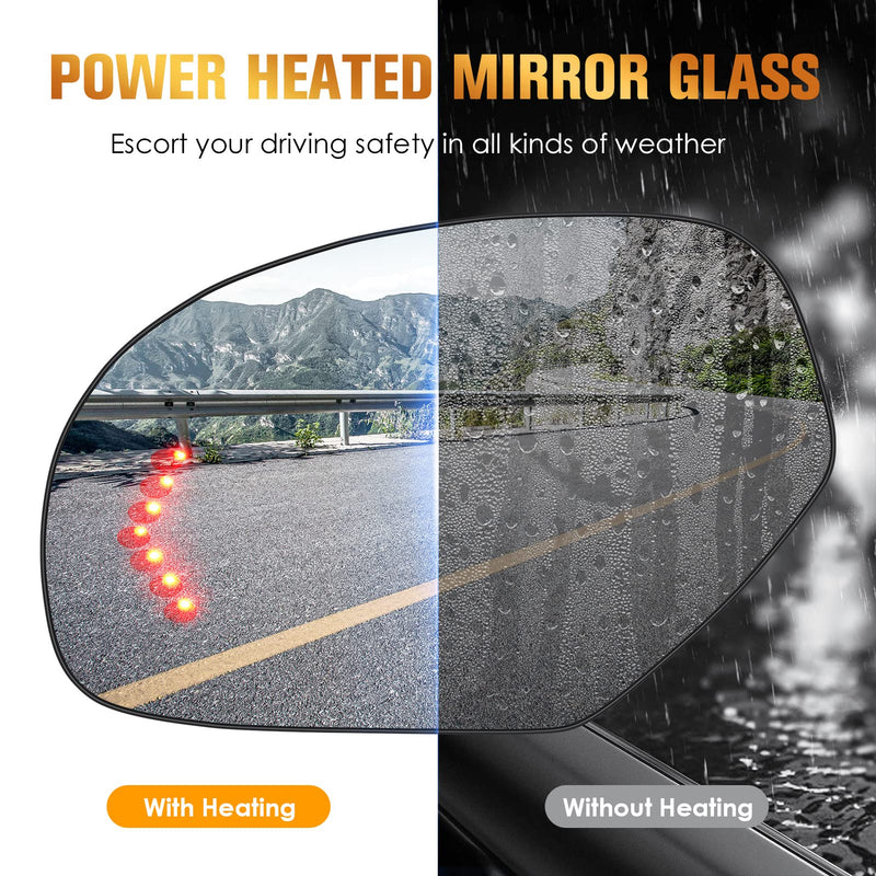 Driver Left Side Heated Mirror Glass Fits for 2007-2014 Cadillac Escalade Chevy Avalanche Silverado Suburban Tahoe GMC Sierra Yukon 1500 2500 2500HD 3500HD for GM1324138 2 PIN & 4 PIN, w/o Blind Spot