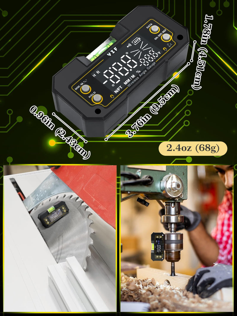 YIF Wireless Digital Angle Finder Tool with Dual Axis, Digital Level with Slope Percentage - Magnetic Angle Finder with Clear Display & Digital Protractor for Absolute & Relative Measurement