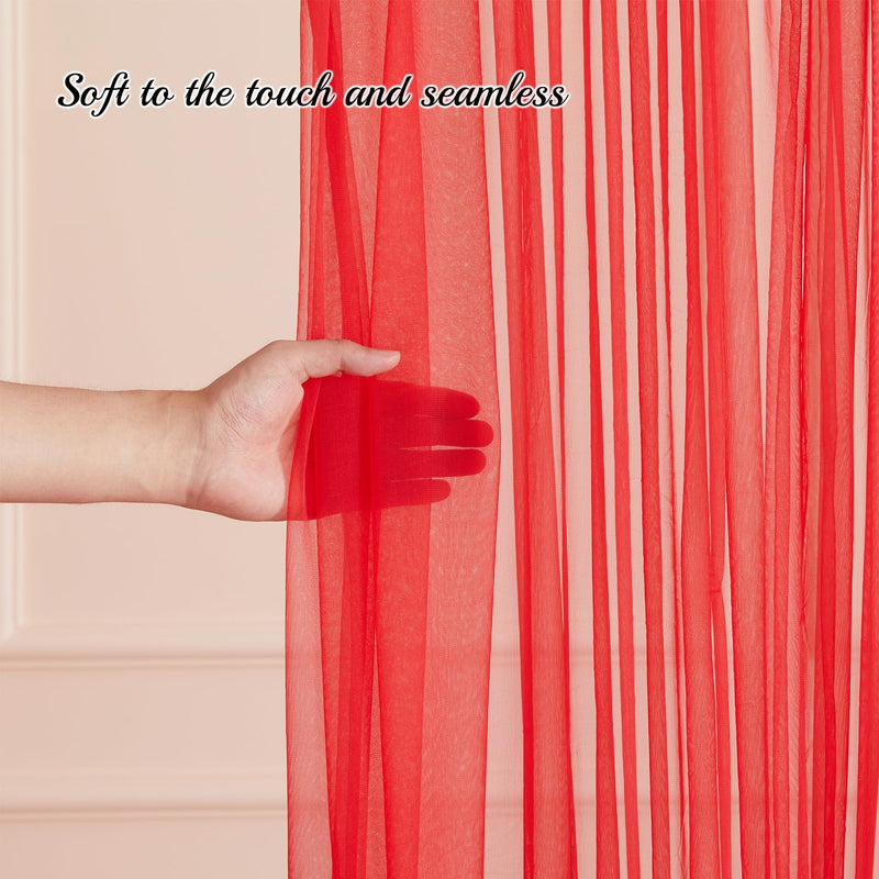 10×10ft Red Tulle Backdrop Curtain with Lights String for Parties, Sheer Curtain Backdrop Drapes for Wedding Party Photography Background
