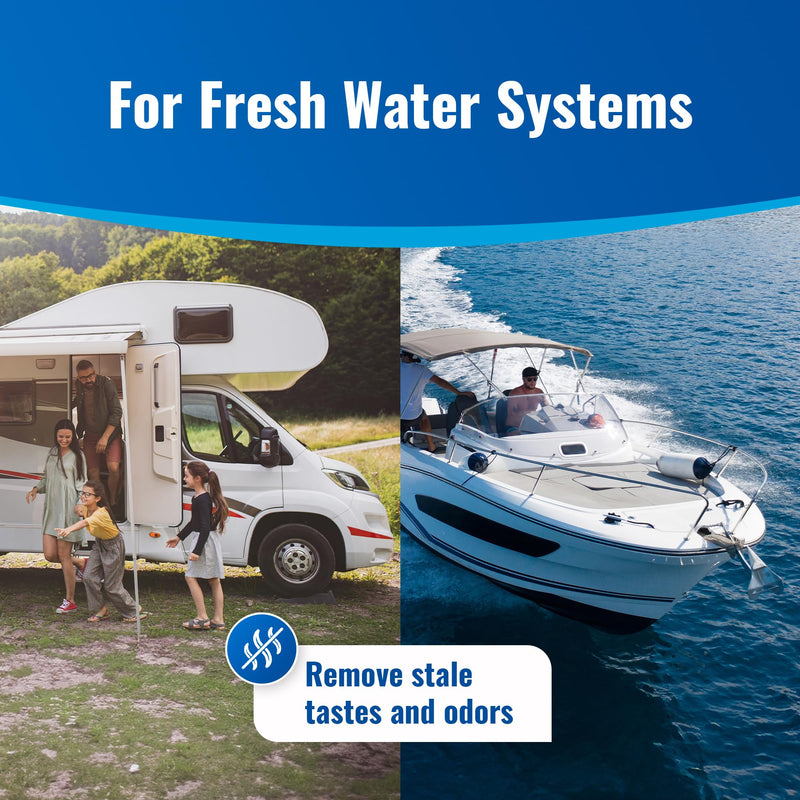 Aquamarine Water Solutions – Shock RV & Boat Water Tank Deep Cleaner and Deodorizer – Treats, Maintains Boat, RV & Household Fresh Water Systems – Ideal for Use Following Seasonal Storage – 12 Fl Oz
