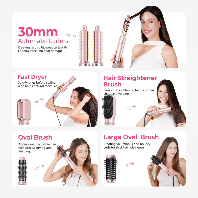Atopskins Airbrush Hair Styler 6 in 1 Pro Air Styler Airbrush 6 in 1 Multi Styler with Blow Dry Hair Brush, Aircurler, Magic Hair Styler for Dry, Curl, Volumize, Straighten, Sleek in One Step White