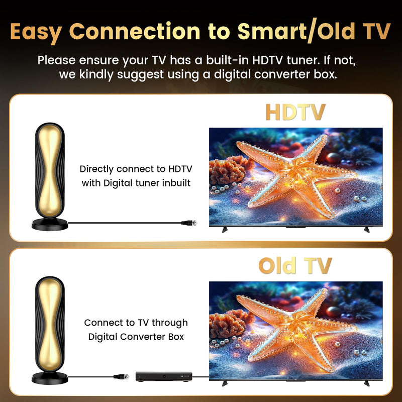 2026 Magnetic Digital TV Antenna, Supports 4K 8K, Works for All TVs Works | Works with all Smart TVs and digital devices, stable signal for clear HD channels, and easy setup. Gold